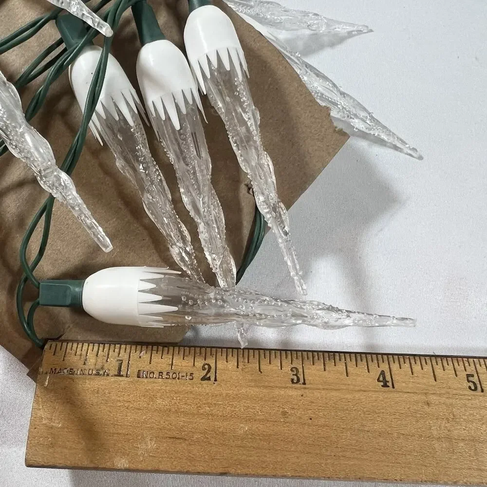 Vintage White Clear Icicle Christmas String Lights Set of 20 Green Wire Cord